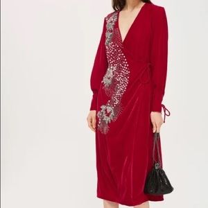 Top shop pink velvet wrap dress